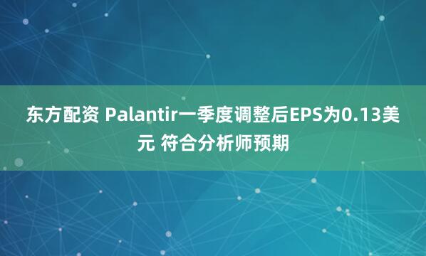 东方配资 Palantir一季度调整后EPS为0.13美元 符合分析师预期